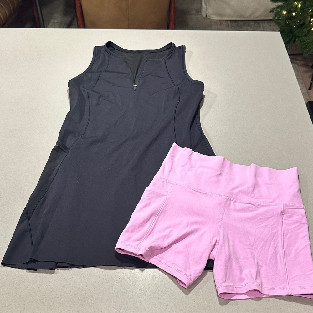 Black Sleeveless Tennis Dress with Pink Shorts